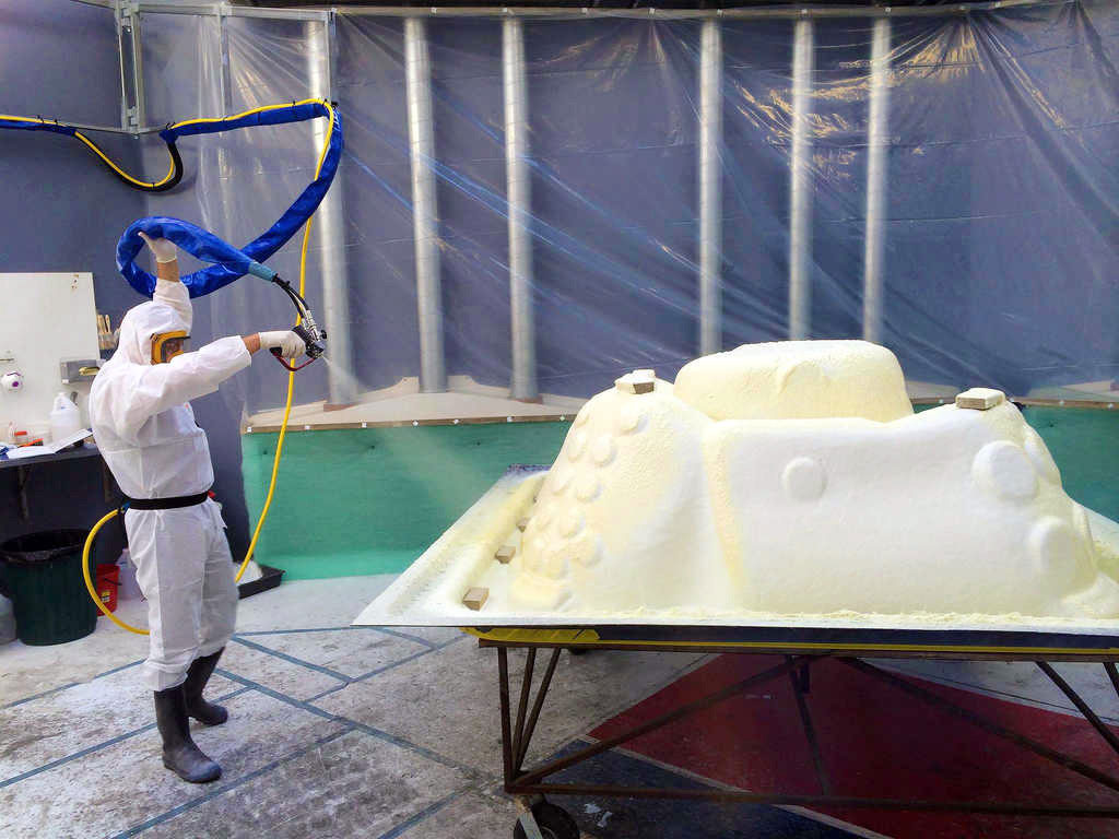 Fibreglassing and foam insulating procedure to a spa shell at our Pacific Spas factory.